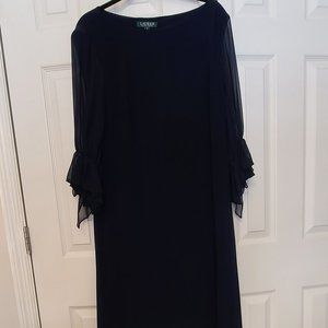 Lauren, Ralph Lauren, navy blue shift dress with sheer sleeves, Size 18